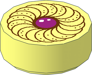 Tile  1 x  1 Round with Cookie and Magenta Centre Pattern