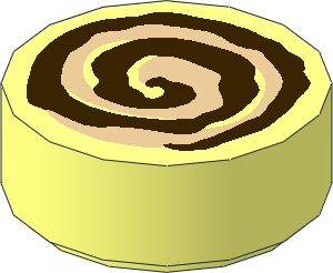 Tile  1 x  1 Round with Dark Brown and Tan Cinnamon Roll Pattern