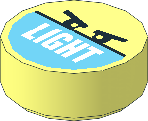 Tile  1 x  1 Round with White "LIGHT" on Medium Azure Half and Angry Eyes Pattern