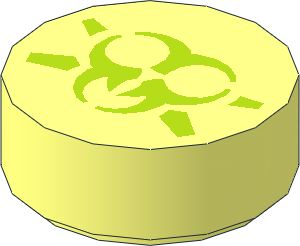 Tile  1 x  1 Round with Lime Ultra Agents Toxic Symbol Pattern