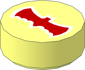 Tile  1 x  1 Round with Red Bat Symbol Pattern