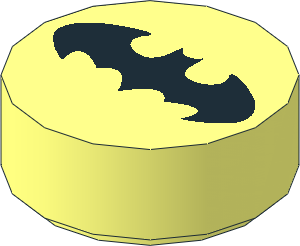 Tile  1 x  1 Round with Black Batman Logo Pattern