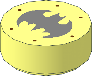 Tile  1 x  1 Round with Metallic Silver Batman Logo and Six Reddish Brown Rivets Pattern