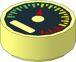 Tile  1 x  1 Round with Groove with Gauge with Red Pointer Pattern
