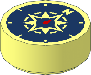 Tile  1 x  1 Round with Dark Blue Compass Pattern