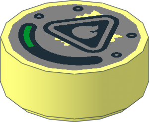 Tile  1 x  1 Round with Flame Symbol in Black Triangle and Semicircular Gauge on Metallic Silver Background Pattern