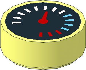 Tile  1 x  1 Round with Groove with Gauge with Red Pointer and White, Blue and Red Dial Pattern