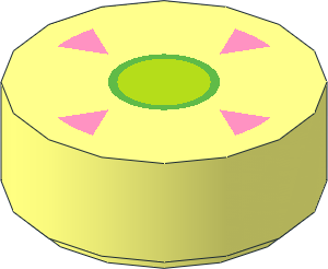 Tile  1 x  1 Round with Green Disc and Four Pink Triangles Pattern
