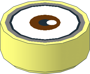 Tile  1 x  1 Round with Metallic Silver Goggles Outline and Centred Reddish Brown Eye Pattern