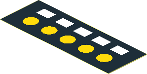 Sticker  1 x  2.8 with Five White Squares and Five Yellow Circles on Black Background