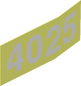 Sticker  1.1 x  2.9 with White "4025" on Transparent Background (Formed for Boat Stern Left Side)