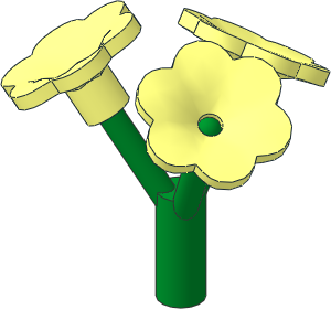 Plant Flower Stem with Bar Green with  3 Flowers with  6 Rounded Petals