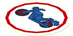 Sticker  2.1 x  2.1 Round with Blue Motorcycle and Red Circle