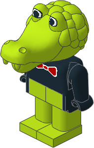 _Figure Fabuland Crocodile  2 w Body Black/Black/Lime Red BowTie