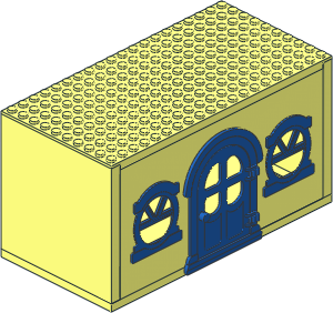 Fabuland House Block with Blue Door and 2 Blue Round Windows with One Semicircular and Three Sextant Panes Panes (Complete)