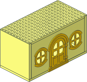 Fabuland House Block with Yellow Door and 2 Yellow Round Windows with Four Quadrant Panes (Complete)