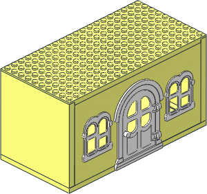Fabuland House Block with White Door and 2 White Rectangular Windows (Complete)