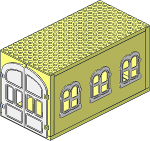Fabuland Garage Block with White Doors and Rectangular Windows (Complete)