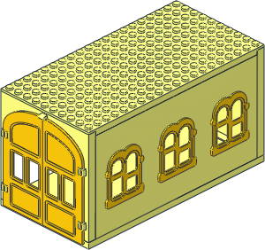 Fabuland Garage Block with Yellow Doors and Rectangular Windows (Complete)