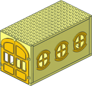 Fabuland Garage Block with Yellow Doors and Four Quadrant Pane Windows (Complete)