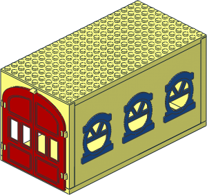 Fabuland Garage Block with Red Doors and Blue One Semicircular and Three Sextant Pane Windows (Complete)