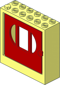 Door  2 x  6 x  5 Frame with Red Door with 3 Panes