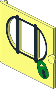 Door  1 x  5 x  3.75 with 3 Panes with Bars and Padlock Pattern