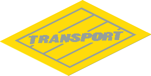 Sticker  2.3 x  1.9 with Light Grey "TRANSPORT" on Crate on Yellow Background