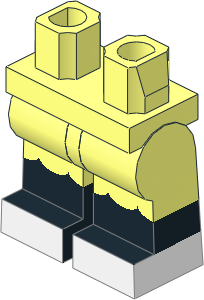 ~Minifig Hips and Legs with Ruffles, Black Lower Leg and White Feet Pattern (Obsolete)