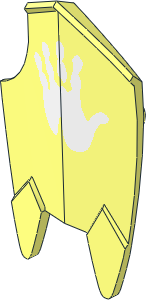 Minifig Shield Broad with Spiked Bottom, Cutout Corner with White Handprint Pattern