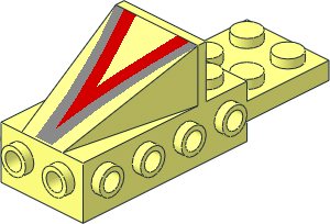 Wedge  2 x  3 with Brick  2 x  4 Side Studs and Plate  2 x  2 with Red/Silver "V" Pattern