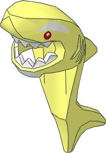 Minifig Headdress Shark with Tail and Fin with Red Eye and White Orca Marks and Teeth Pattern