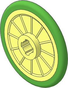 Wheel  2 x 21 with Wheel Pin Hole with Integral Rubber Bright Green Tyre Pattern