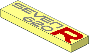 Tile  1 x  4 with Silver "SEVEN 620" and Red "R" Pattern