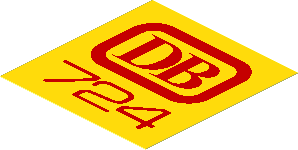 Sticker  2.2 x  2.1 with Red German Railways Logo and "724" on Yellow Background