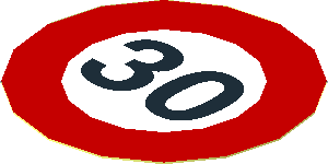 Sticker  1.9 x  1.9 Round with Roadsign Black "30" and Red Circle