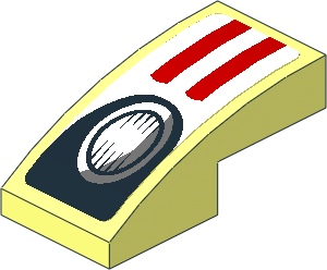 Slope Brick Curved  2 x  1 with White Stripes and Black Headlamp on Red Background Left Sticker