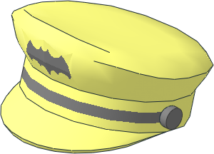 Minifig Captains Hat with Narrow Metallic Silver Braid and Batman Logo Pattern
