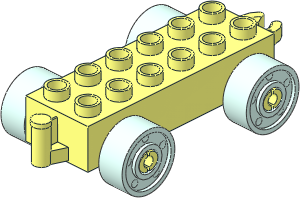 Duplo Car Base  2 x  6 with Bottom Tube, with Light Aqua Wheels with Fake Bolts Pattern