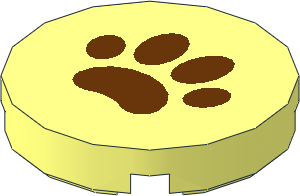 Tile  2 x  2 Round with Round Underside Stud with Brown Paw Print Pattern