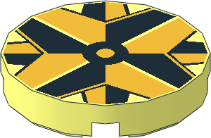 Tile  2 x  2 Round with Round Underside Stud with Black and Metallic Gold Compass Center Pattern