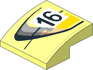 Slope Brick Curved  2 x  2 x  0.667 with Door Outline with Black 16 in White Frame with Yellow Stripes on Transparent Background Left