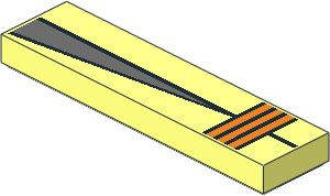 Tile  1 x  4 with Dark Bluish Grey Triangle and  3 Orange Stripes with Black Outlines Pattern
