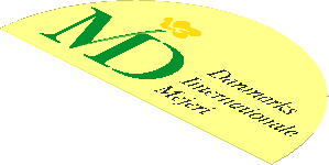 Sticker  1.9 x  3.8 Semicircular with MD Foods Logo and "Danmarks Internationale Mejeri"