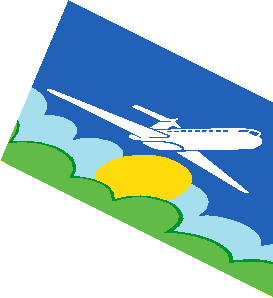 Sticker  3.3 x  6.8 Trapezoid with Airplane above Sun and Clouds Right