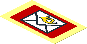 Sticker  1.1 x  1.9 with Envelope and Post Horn on Red Background