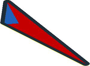 Sticker  0.9 x  3.6 Triangle with Black Outline and Red and Blue Filling (Tip Right)