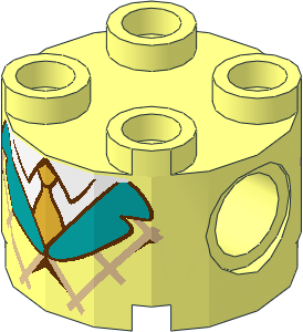 Brick  2 x  2 Round with Pin Holes with Waffle, Dark Turquoise Lapels, White Shirt and Metallic Gold Tie Pattern