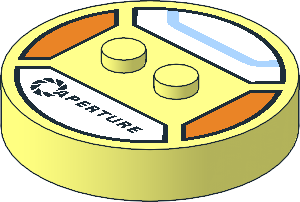 Brick  4 x  4 x  0.667 Round with RFID Tag and  2 Studs with Black "Aperture" Pattern
