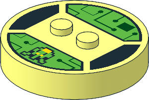Brick  4 x  4 x  0.667 Round with RFID Tag and  2 Studs with Circuits and 8-Bit Shooter Pattern